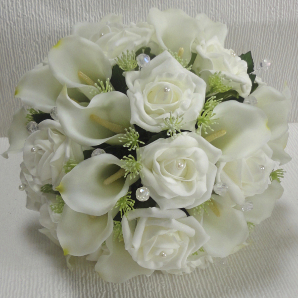 Ivory Real Touch Calla Lily & Lifelike Rose Wedding Bouquet